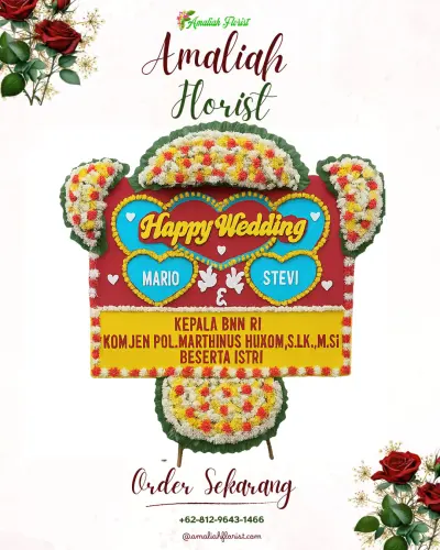 Karangan Papan Bunga Pernikahan di Truko